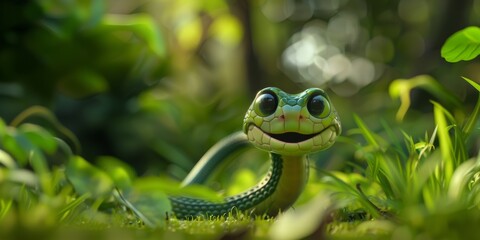 Obraz premium Funny cartoon style snake. Ai generative art