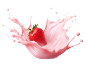 Fresh strawberry splashing into pink milk, creating a vibrant and refreshing scene perfect for food and beverage imagery.