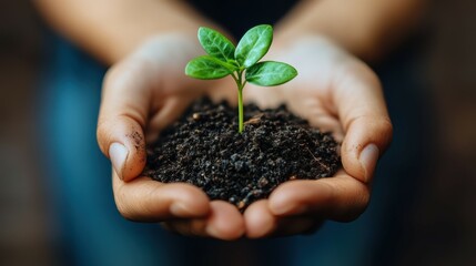 Hands holding a small green sprout, representing the potential for growth and innovation in sustainable energy.