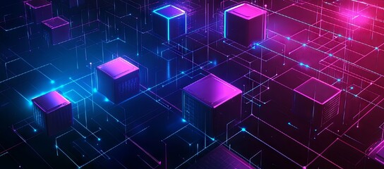 Obraz premium Neon Cubes Interconnected In A Digital Network