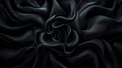 Obraz premium Smooth, intricate folds of black fabric form a rich, textured surface, creating an abstract and elegant visual with soft curves.