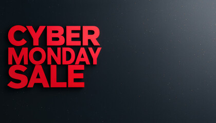 Cyber Monday red "CYBER MONDAY SALE" text, rich black background with glitters, 3D illustration