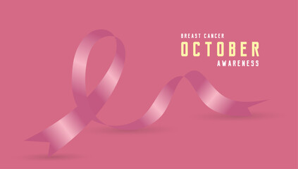A Pink Heart ribbon with text Breast cancer awareness. Breast Cancer Awareness Month Banner vector design. a solid pink background, a color strongly associated pink