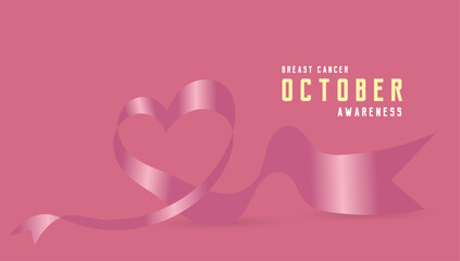 A Pink Heart ribbon with text Breast cancer awareness. The heart-shaped ribbon and text are well-balanced, creating a visually pleasing composition