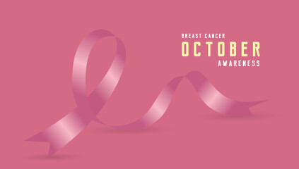 A Pink Heart ribbon with text Breast cancer awareness. Breast Cancer Awareness Month Banner vector design. a solid pink background, a color strongly associated pink