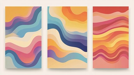 Fototapeta premium Collection of 70s color gradient poster background vector. Set of retro wall decoration, groovy, trippy, geometric shape. Vintage hippie wall art for interior, decorative, banner, cover, card. 