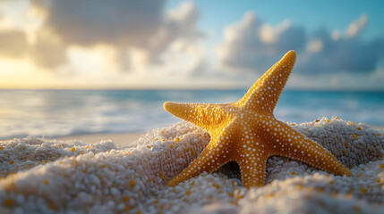 Seashell Starfish on Beach at Sunset - Photo