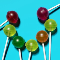 Colorful sweet lollipops set. Round candy