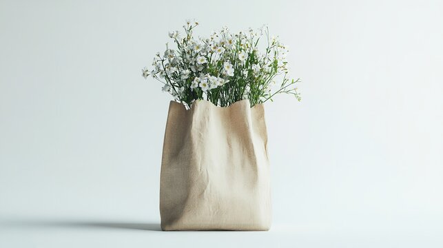Bouquet of white eustom. Flowers close-up. Petals. White petals. Delicate. Wedding flowers. Flower delivery. Eco-package. Flowers in a paper bag. Eco-packaging. Flowers in the .