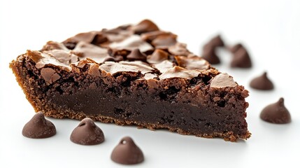 A rich chocolate fudge brownie cake, isolated on a white background