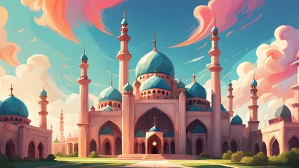 A beautiful blue and white building with a large dome