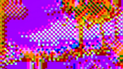 Abstract pixel retro 8bit neon rgb purple orange neon video game glitch noise texture, square animated retro video game pixelated background, looped vj pattern psychedelic 80s, 90s, 2000s texture - Powered by Adobe