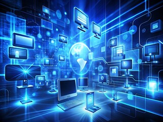 Fototapeta premium Blue cope space digital Background. Ai Generated