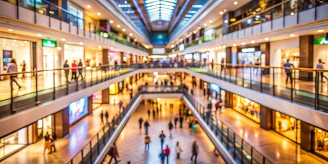 Blurred View of a Busy Shopping Mall, Shopping Mall, Retail, Consumerism