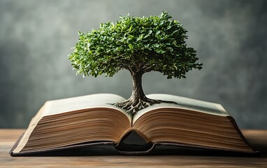 Pages of Growth: Tree Illustration in Open Book Signifying Knowledge and Progress