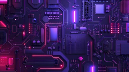 Fototapeta premium Abstract Circuit Board with Neon Lights