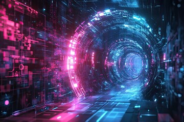 Fototapeta premium Futuristic opened cyber door portal in other worlds