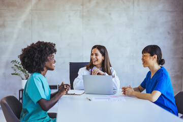 Healthcare Team Meeting with Diverse Medical Professionals Collaborating