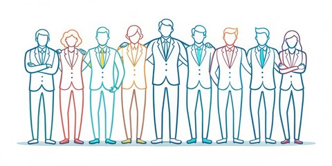 Line Art Illustration of a Diverse Business Team, line art, business team, collaboration, diversity, teamwork, unity