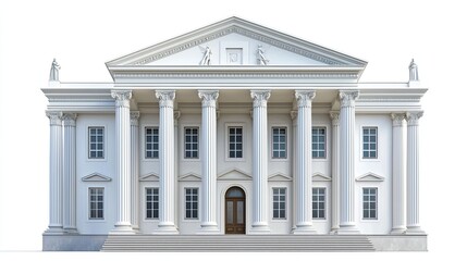 Obraz premium Court house government building, from front, isolated on white background