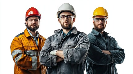 Factory workers, isolated on white background