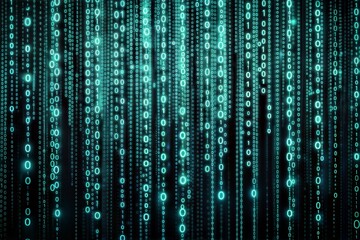 Futuristic digital data stream falling binary code green light pattern