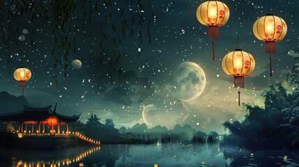 Background for traditional of Chinese Mid Autu mn Festival or Lantern Festival