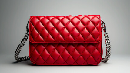 A red, quilted leather handbag with a chain strap