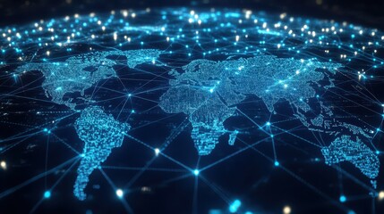 Fototapeta premium A blue and white image of the world with many dots and lines