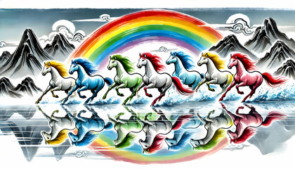 Naklejka premium Picture of a horse, auspicious, good luck, Chinese art style