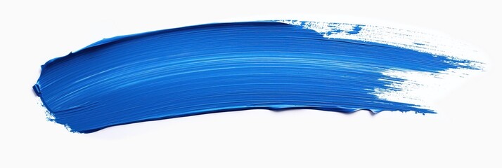 Blue brush stroke on white background. Thick, expressive, and vibrant, this acrylic paint stroke dominates the canvas. Bright blue color, textured and imperfect, creates a unique art piece.