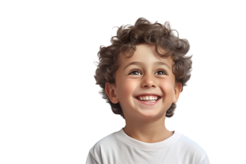 White boy smiling on transparent background. PNG cut out. Vector. Childhood themes. American boy. European boy. French boy. Image for graphic designer. Image for flyers.