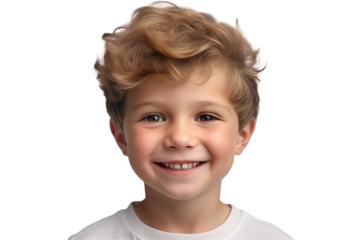 White boy smiling on transparent background. PNG cut out. Vector. Childhood themes. American boy. European boy. French boy. Image for graphic designer. Image for flyers.