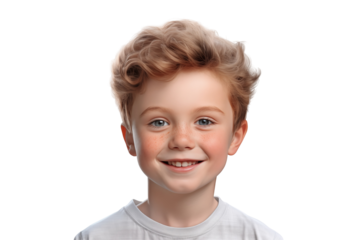 White boy smiling on transparent background. PNG cut out. Vector. Childhood themes. American boy. European boy. French boy. Image for graphic designer. Image for flyers.