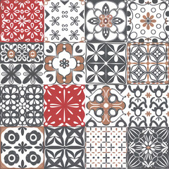 Boho Elements Mandala Background , Muted Red, Orange Green Colors, 
