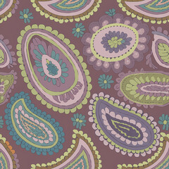 Paisely surface pattern design , botanicals and florals, muted pastel shades, fabric texture, Indian Traditional Patterns 