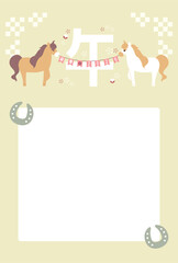 2026年の午年の馬をモチーフにしたイラストの年賀状はがき素材