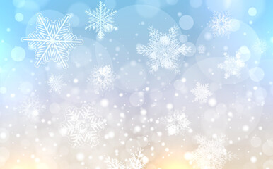 Christmas background with snowflakes, winter blurry magical background.