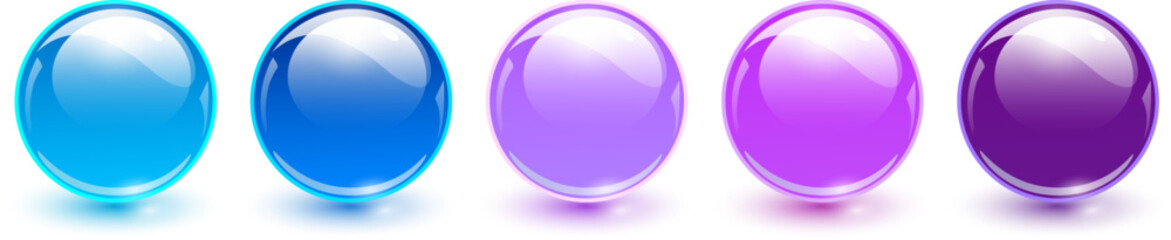 Multicolored glass balls, 3D shiny spheres collection.