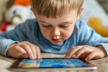 Young Boy Focused on a Tablet