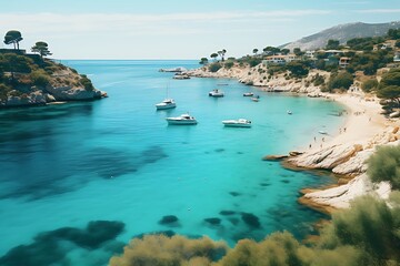 Obraz premium Aerial view of luxury yachts and boats on a beach