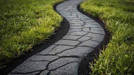 Obraz premium Winding asphalt path, green grass cutout by Yeti Studio