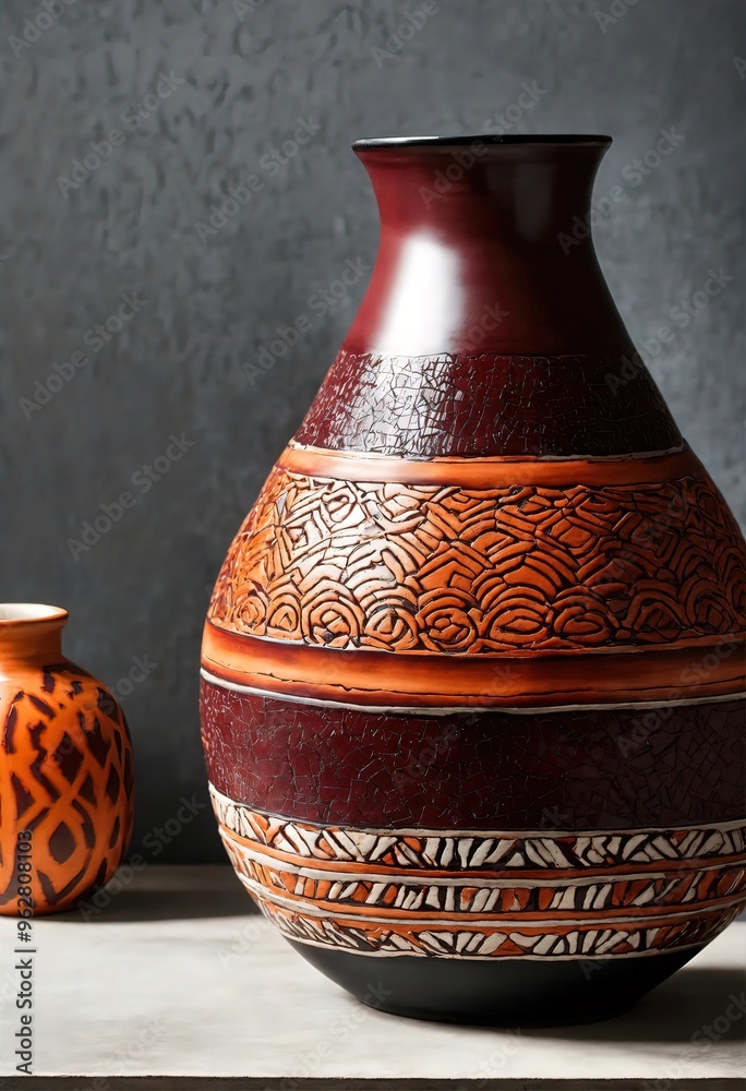 Wall mural old vintage clay pot with a beautiful pattern. ai generative