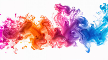 Vibrant Multicolor Ink Swirl in Water, white background