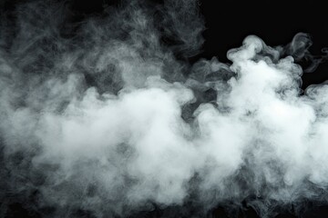 Steam, smoke, vapor isolated on black background. Smoke steam spray, abstract vaporing water, texture of cold mist, hot vapor, fog effect closeup, black screen. Hot food, drink. Overlay using , ai