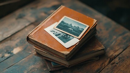 Old photo albums with vintage black-and-white photographs