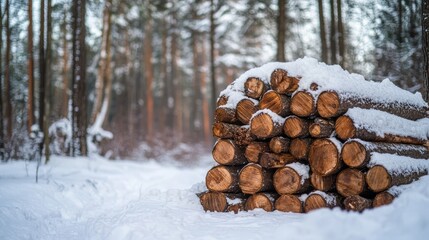 Tree felling in winter woods