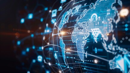 A glowing globe with digital lines connecting various continents, symbolizing global connectivity.