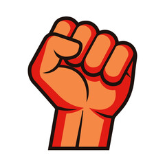 Protest fist. People protesting for human rights, equality anti-discrimination movement. Clenched fists raised up. Gym logo. Vector illustration.