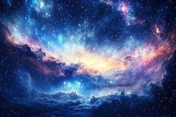 Fototapeta premium Starry night sky with clouds.. Panorama. Universe filled with stars, nebula and galaxy,. Elements of this image furnished , ai